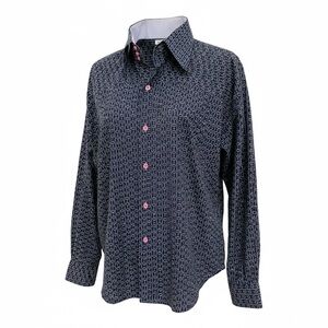 Bogosse Men's Navy Patterned Dress Shirt Button Down with Pink Buttons Size 7